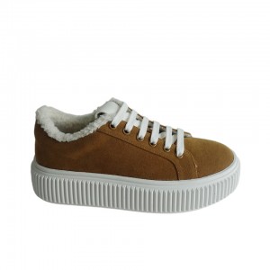 Stylish Women's Lace-up Loafer Sneakers with Cozy Faux Fur